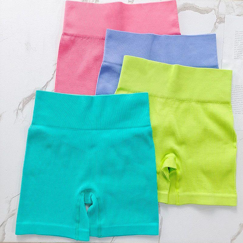 European and American Style High-Waisted Seamless Fitness Shorts for Women, Butt-Lifting Tight Yoga Pants, Ribbed Elastic Breathable Sports Shorts