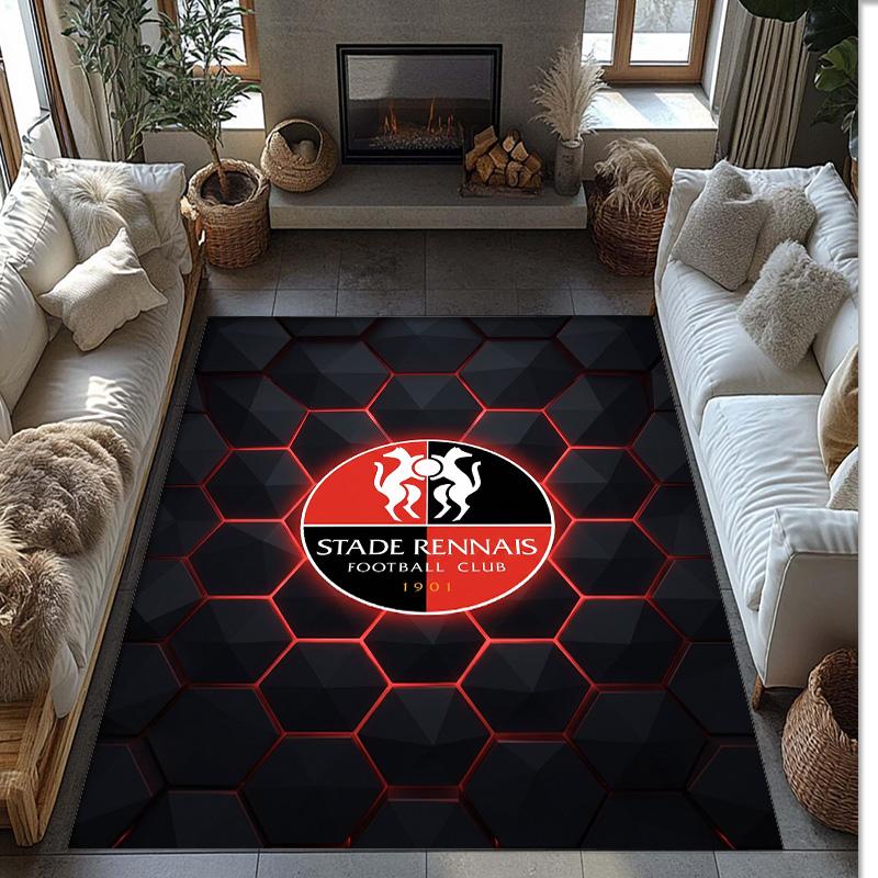 Stade Rennais FC Soccer Football Pattern Soft Area Rug Non Slip Indoor Floor Carpet Sports Decor Mat for Bedroom