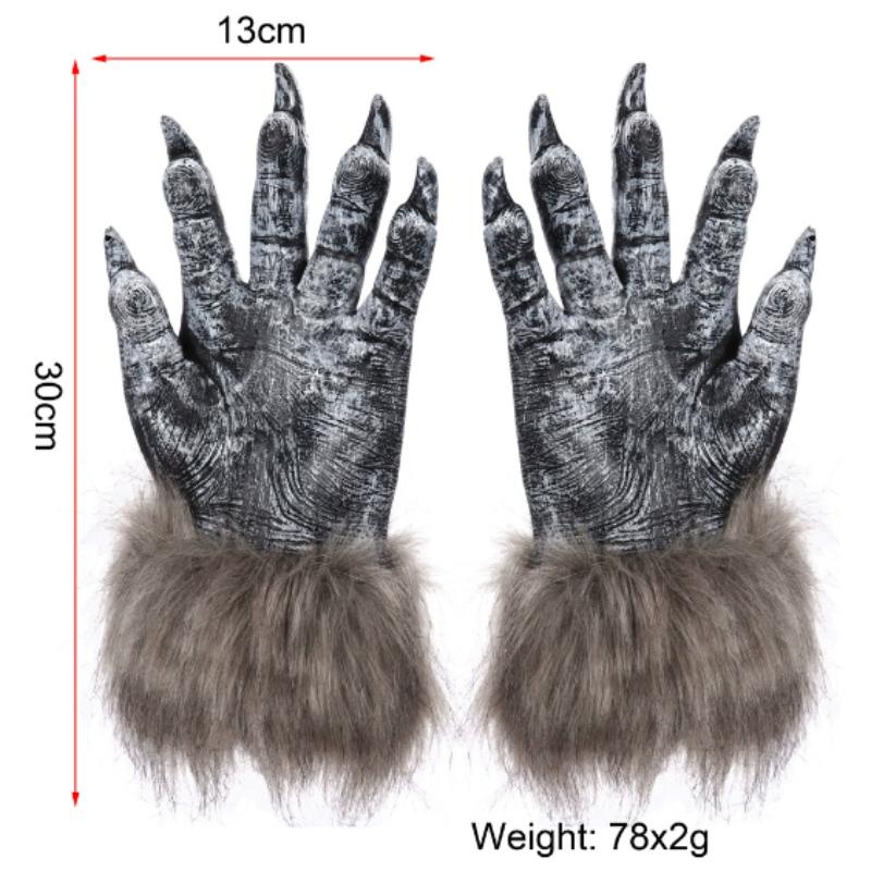 Party Wolf Gloves Plush Latex Werewolf Costume Fingernails Adult Hands Paws Claw for Props Cosplay Party Easter Gloves