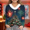 Girls' V-Neck Christmas Print Long Sleeve Thermal Shirt for Winter Base Layer