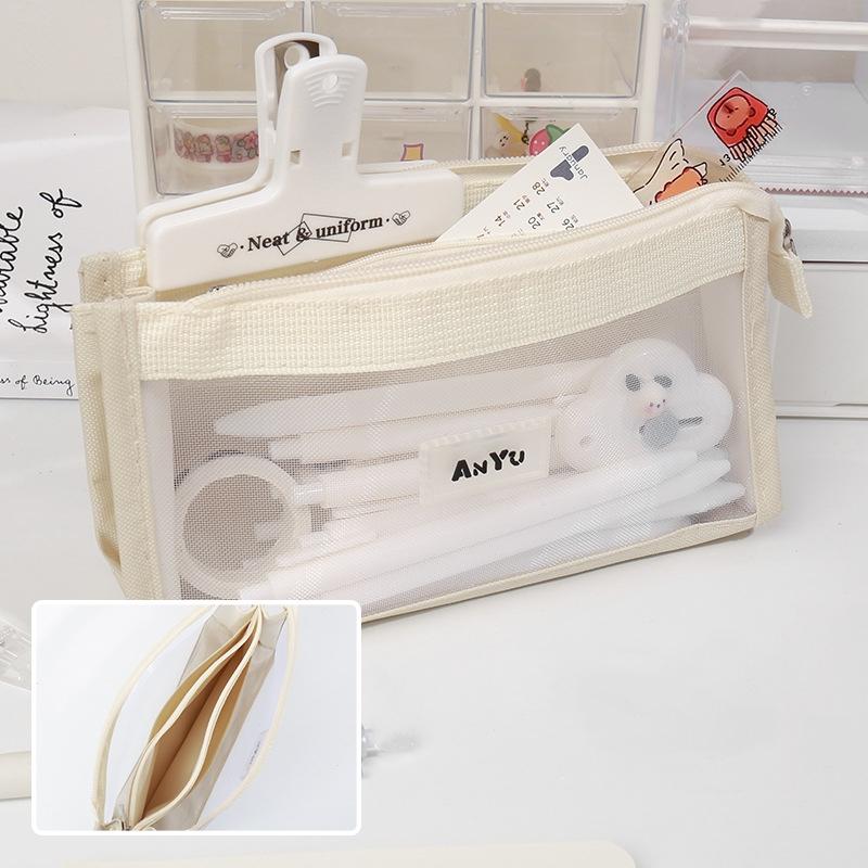 Transparent 5 Layer Mesh Bag Pen Pencil Case Visable Pocket Storage Pouch for Stationery School A7681