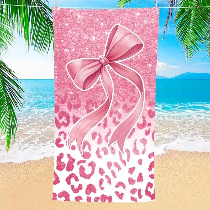 Pink Beach Towel Cute Bow Rectangular Children'S Bath Towel Quick-Drying Sports Towel Shawl