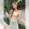Sexy Pure Desire Bow Strap Slanted Shoulder Short-sleeved T-shirt Women's Summer New Chic Slim Off-the-shoulder Niche Top