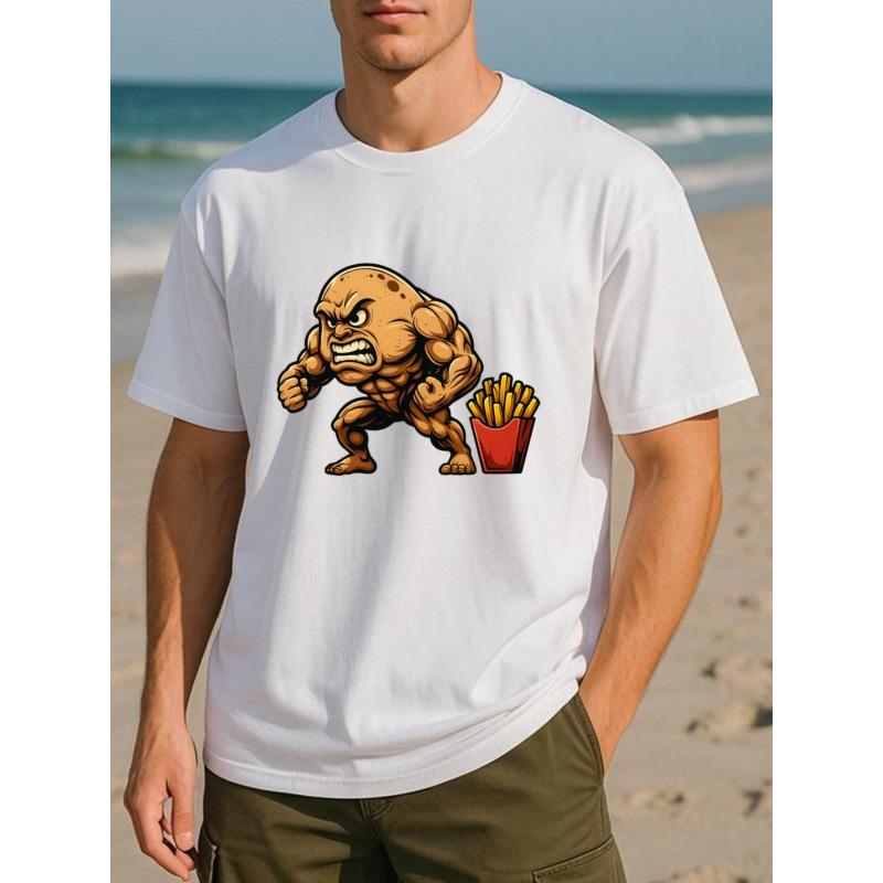 

European sizes Muscle Fries Men s Printed Short-sleeved T-shirt, Loose Round-neck Top, Short-sleeved, Regular Version Short-sleeved T-shirt 4XL білий