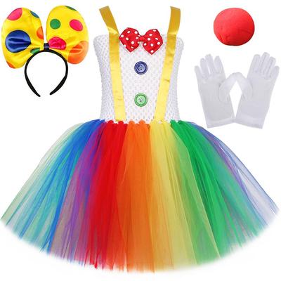 Halloween Clown Princess Costume for Girls - Mesh Puffy Skirt, Carnival Party Dress, European & American Style Children's Clothing