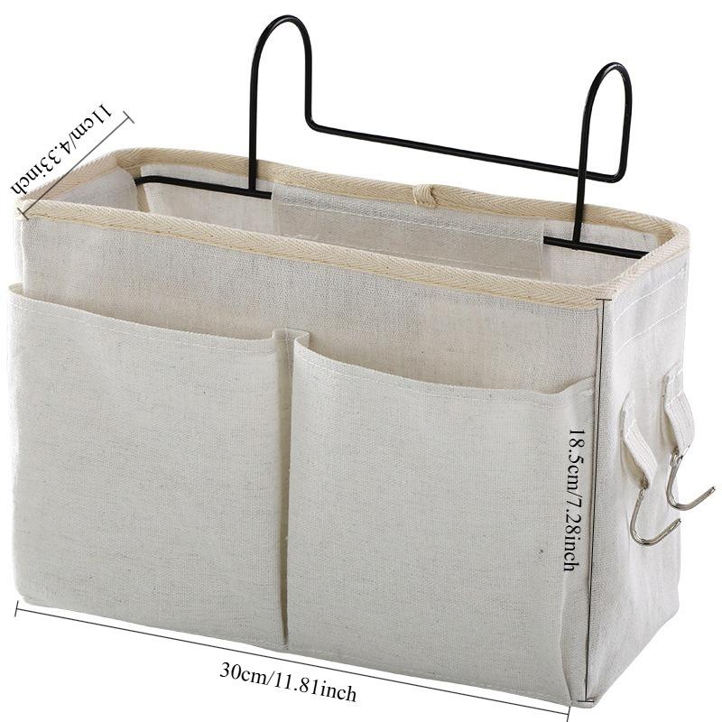 Scandinavian Bedside Hanging Basket Canvas Linen Storage Pouch Wall Organizer for Dorm College Student Bedroom Essentials