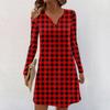 Women's Long-sleeved Casual Midi Dresses V-Neck Print  Casual Dress