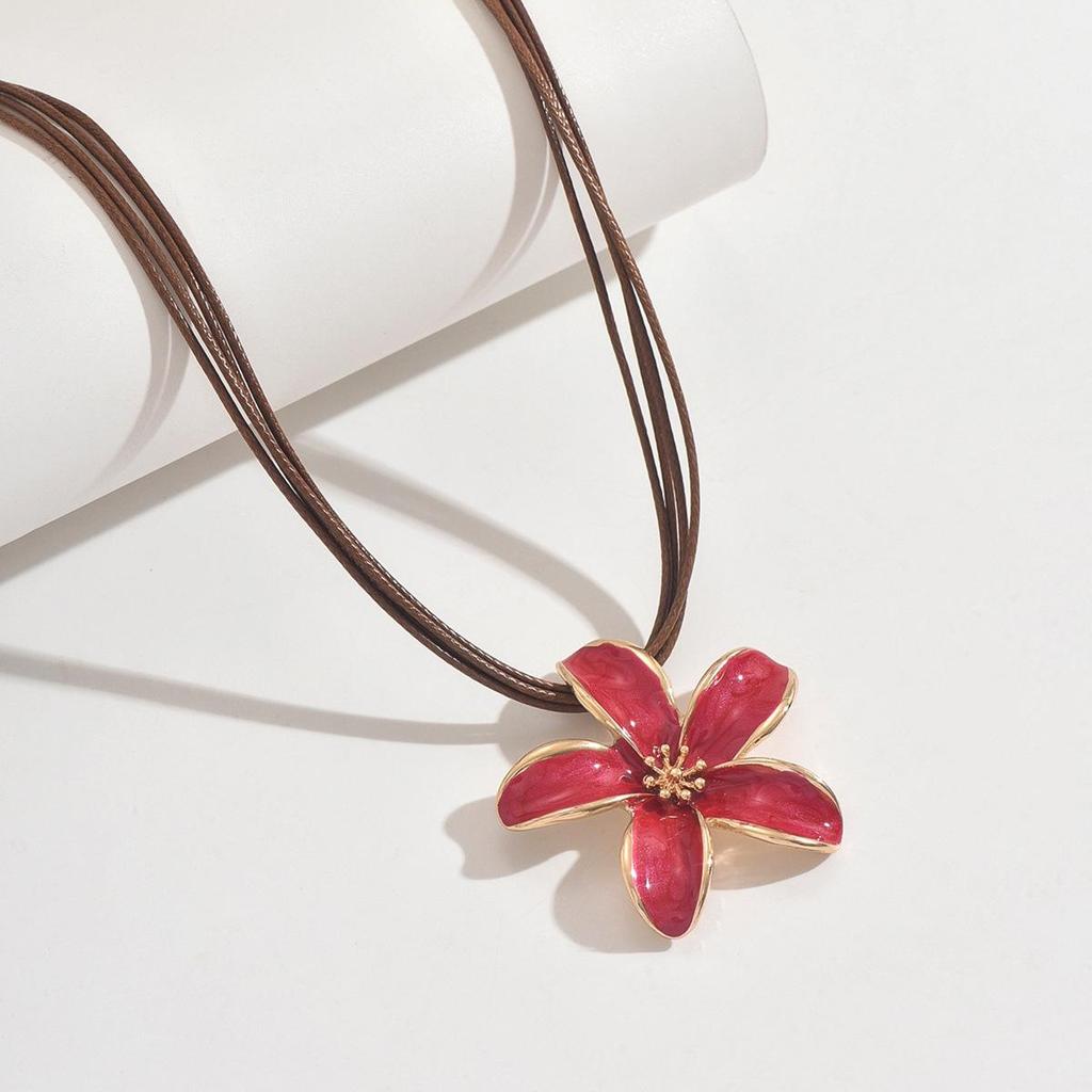 Bohemian Multicolor Drip Oil Five-Petal Flower Necklace - Long & Short Styles Available