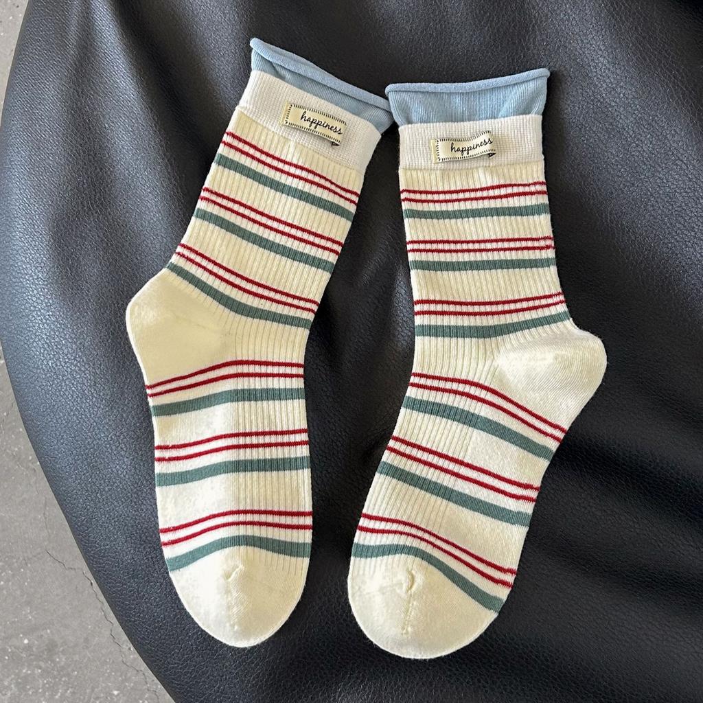 Women's New Fall Curled Striped College Windpipe Stack Socks