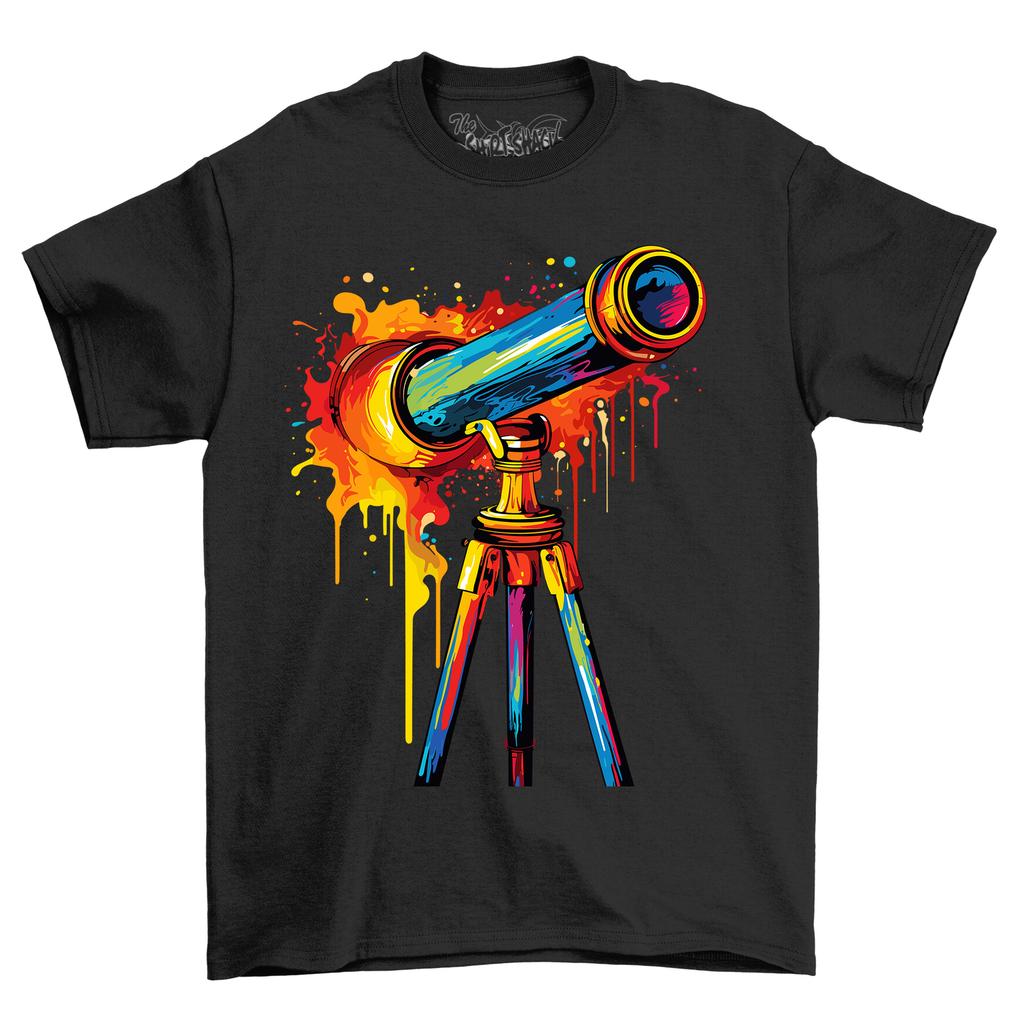 Telescope Paint Drip Design T-Shirt Mens Womens Tees Top - Funny and Out of This World! Funny T-Shirt Mens Womens Tees Top