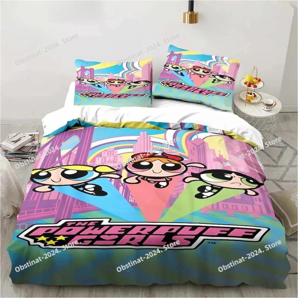 Down Duvet Cover Cartoon T-The Powerpuff Girls Bedding Sets - Anime Cosplay Cute Queen King Size Double Bed Full Size Gifts