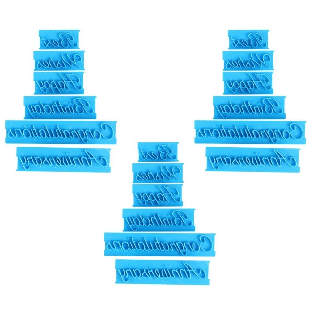 18PCS Script Letters Fondant Stamp Cutter Handle Back Smooth Surface Cake Decorating Stamp Reusable Non Stick Icing Stamp Mold синий