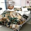 Golden Green Palm Leaf Print 2/3pcs Duvet Cover Set - 100% Polyester, Machine Washable, All-Season Comfort and Soft Bedding Set