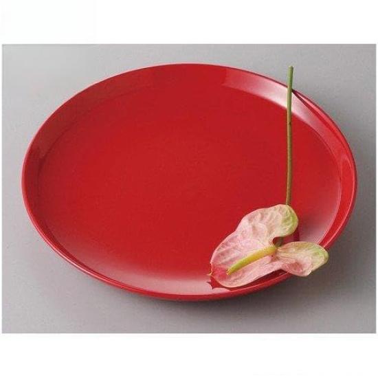 Set of 5 Passion Red 9-inch Cut Plates [23.7 X 2.8cm, 590g] [Cafe Style] [Simple, Modern Design for Cafes, Restaurants, and Commercial Use]