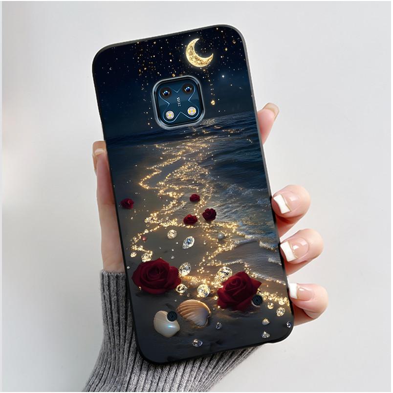 Jelly Color Simple Black Case For Nokia XR20 Popular Little Girl Viral Lucky Pattern Shell With Shockproof Bumper Soft Cover