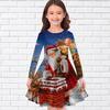 Girl Casual Christmas Gift Elk Print Round Neck Long Sleeve Dress Kid Princess Dress