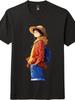 Anime One Piece Luffy Cartoon Unisex Tee Casual T-Shirt Mens Womens Tees Top - Black and  White