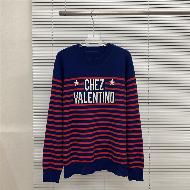 VT Valentino Unisex pletený svetr: 25 stylů, volný střih, kulatý výstřih, žakárové logo s písmenem na hrudi.