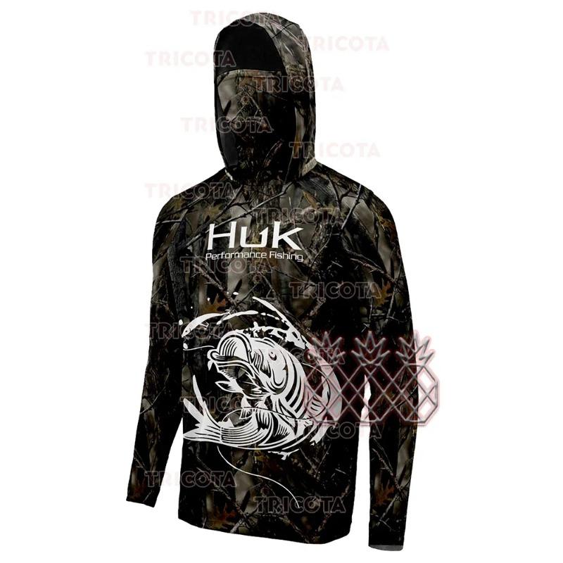 HUK Fishing Shirt With Mask Outdoor Men UV Protection Fishing Hoodie Clothing Long Sleeve Breathable Performance Fishing Jersey