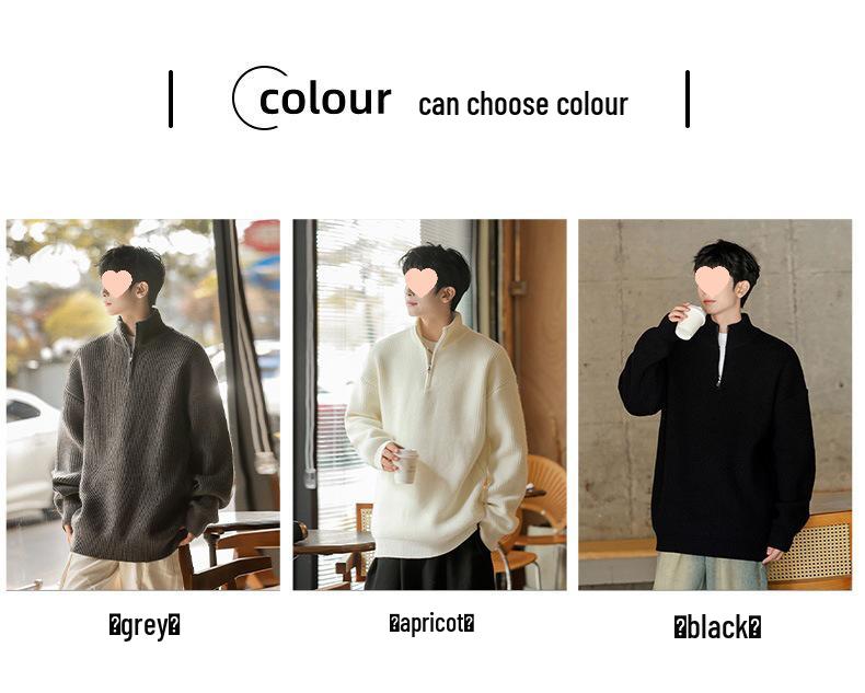Men's Fall/Winter 2025 Cozy Loose-Fit Half-Zip High Neck Sweater