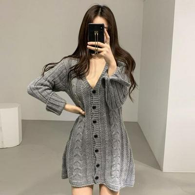 Korean Chic Off-Shoulder V-Neck Twisted Slim Dress - Autumn/Winter 2025