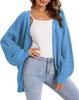 Women's V-Neck Lantern Sleeve Knitted Cardigan Sweater Coat - Single-Breasted Lazy Style