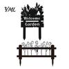 Decorative Garden Markers Welcome Yard Sign, Wildflowers/Vegetables Silhouette Black Stake, Outdoor Soil Insert Acrylic Rustic Lawn Sign for