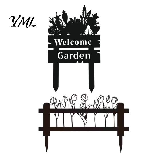 Decorative Garden Markers Welcome Yard Sign, Wildflowers/Vegetables Silhouette Black Stake, Outdoor Soil Insert Acrylic Rustic Lawn Sign for