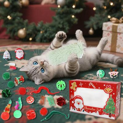 1 Set Christmas Cat Toys Interactive Teaser Wand Rattle Ball Feathered Plush Mice Cat Entertainment Toys for Indoor Cats Kittens Exercise Holiday