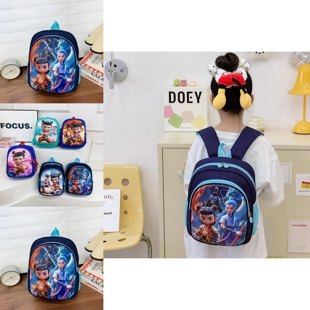 Ne Zha Pattern Kids Backpack With Breathable Nylon For Elementary School And Daily Use