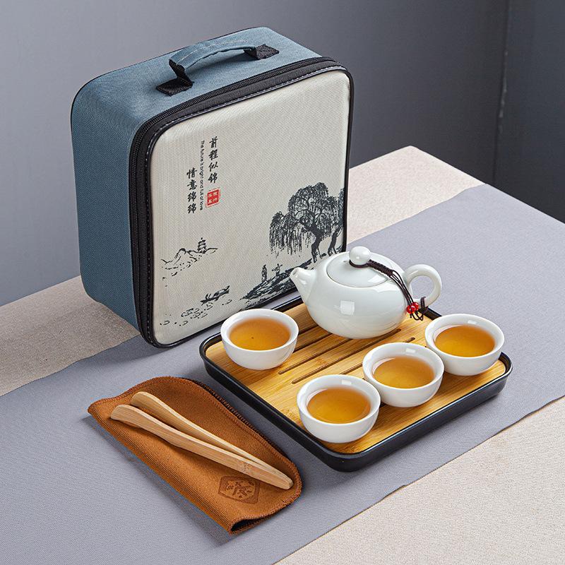 Travel tea set, Dingyao Kung Fu ceramics, one pot and four cups