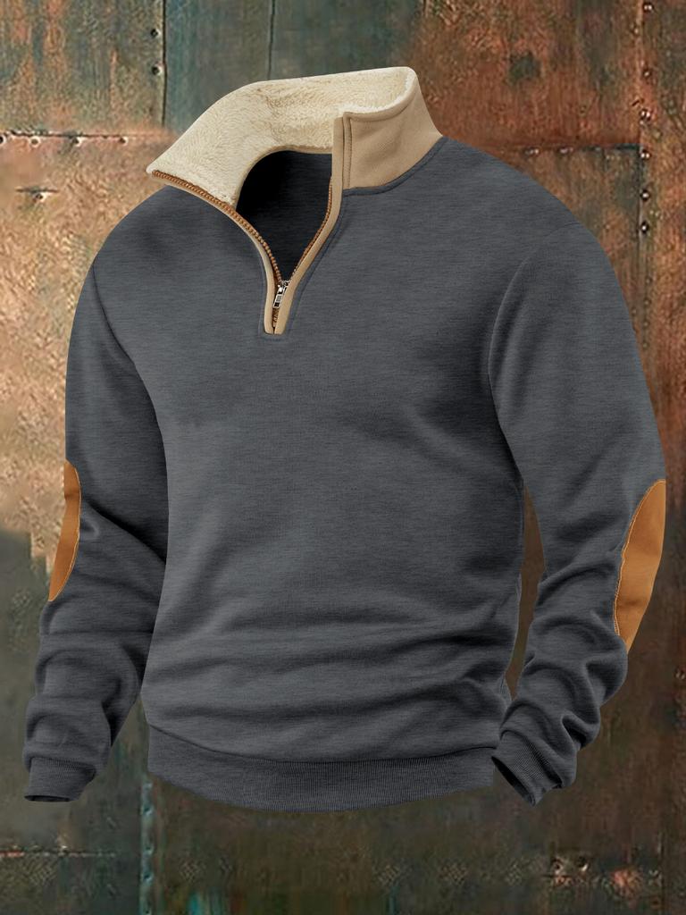 European New Style Sweatshirts Retro Stitching Embroidered Half-breasted Men's Long-sleeved
