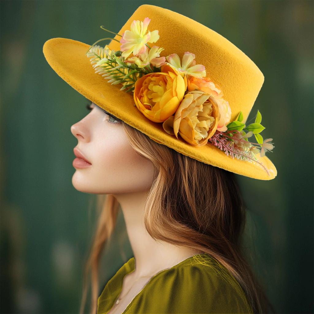 Dark Brown Faux Floral Felt Hat Wedding Hat Women'S Jazz Hat Panama French Elegant Felt Hat Somprero Mujer Chapeau Femme Luxe