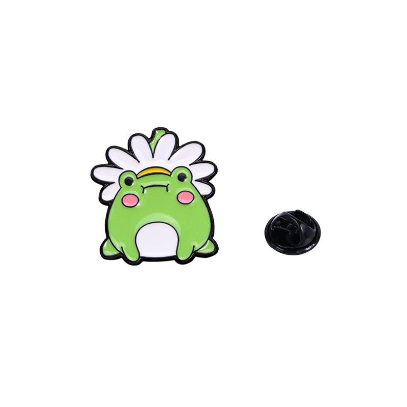 

1pc Cartoon creative silly and cute little frog brooch jewelry creative green leaf frog shape drip oil badge