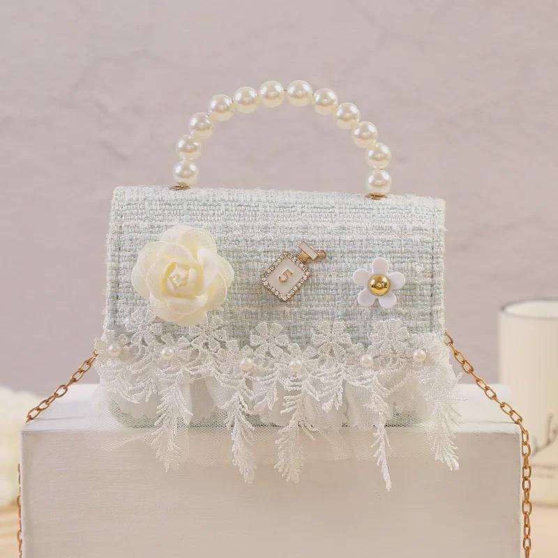 Xiaoxiangfeng Snowflake Velvet Toddler Princess Bag with Pearl Handle