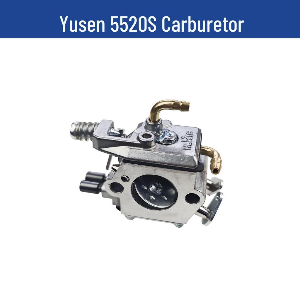 Yusen Chainsaw 5520 Parts: Cylinder, Carburetor, Clutch, Drive Disc, Pull Starter, Ignition Coil, Air Filter.