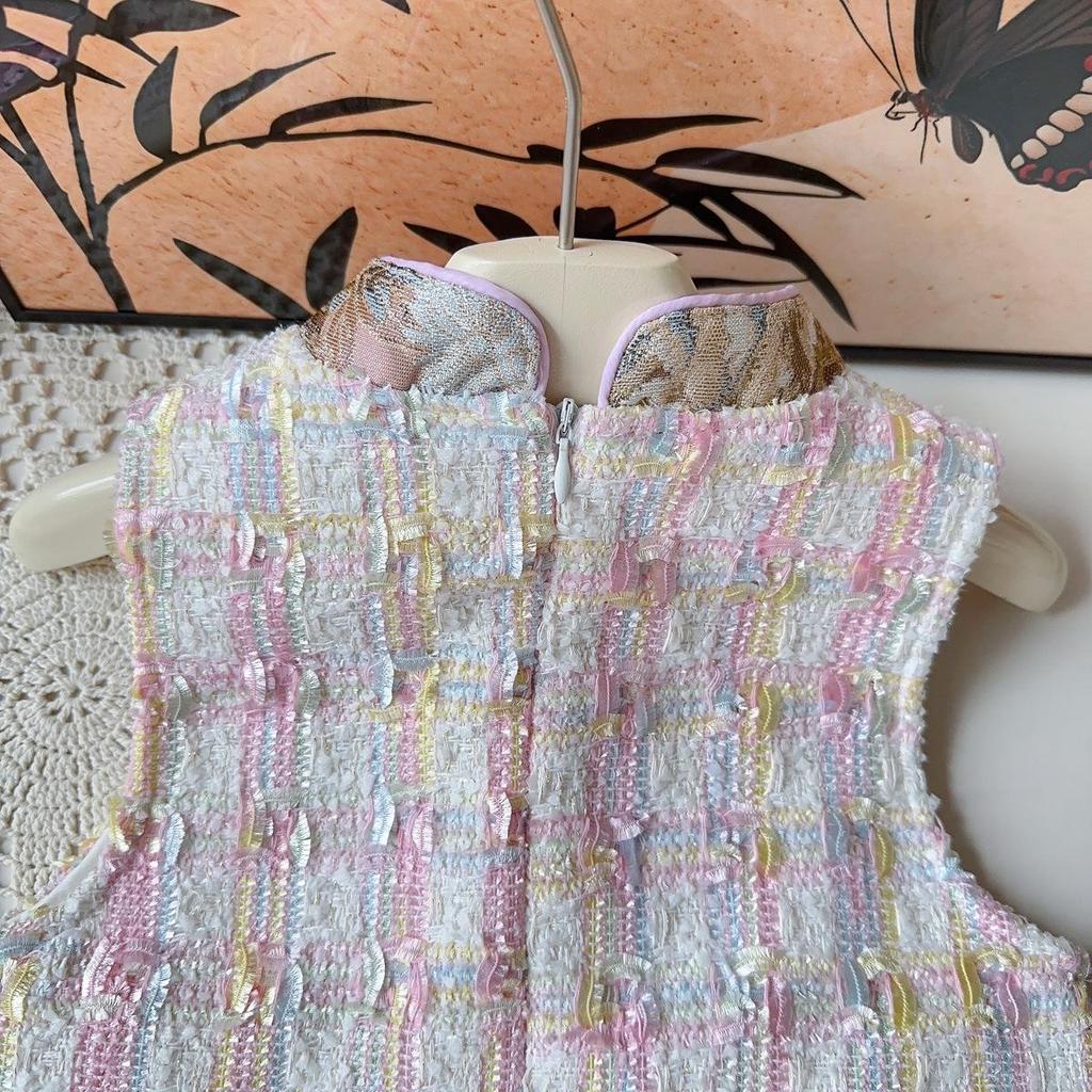 Girls' Winter Sleeveless Hanfu Cheongsam Dress with Mesh Skirt