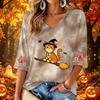 Women's Fashion V-Neck Printed 3/4 Sleeve Casual Top for Halloween