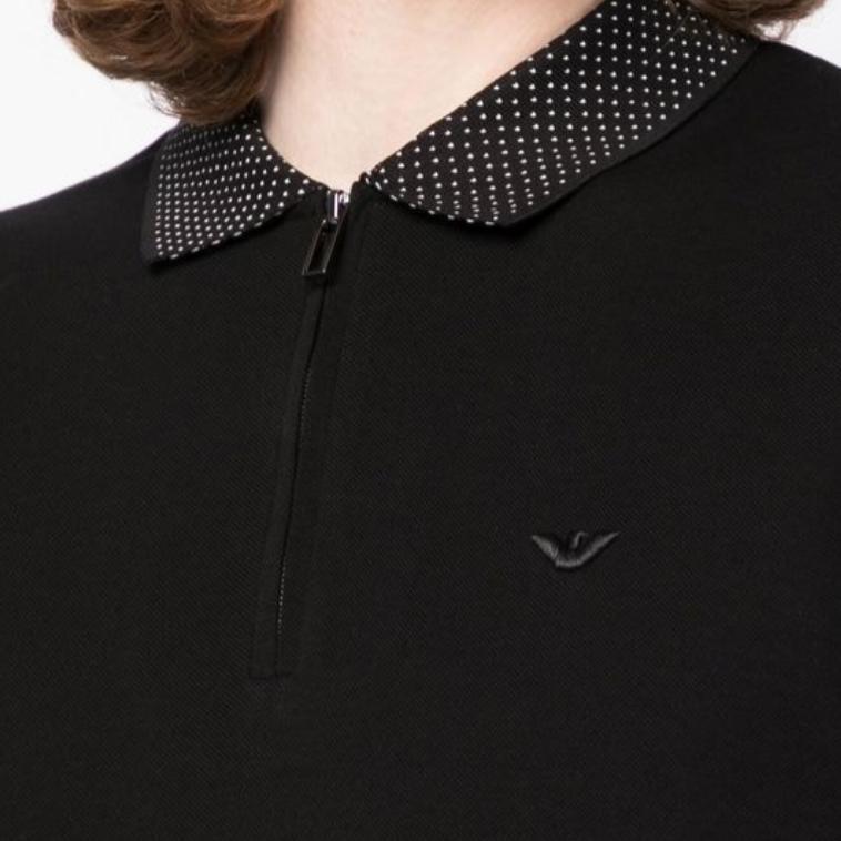 Emporio Armani SS23 Logo Embroidered Pullover Short Sleeve Polo Shirt Men Polo Shirts Black 3R1F75-1JTKZ-999