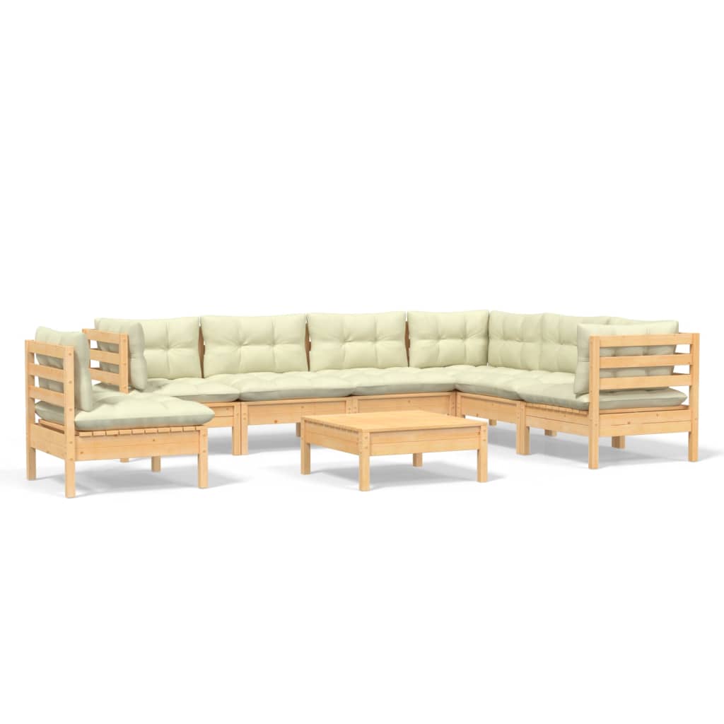 Vidaxl 8-Cz. Set da Giardino, Cuscini Crema, Pino