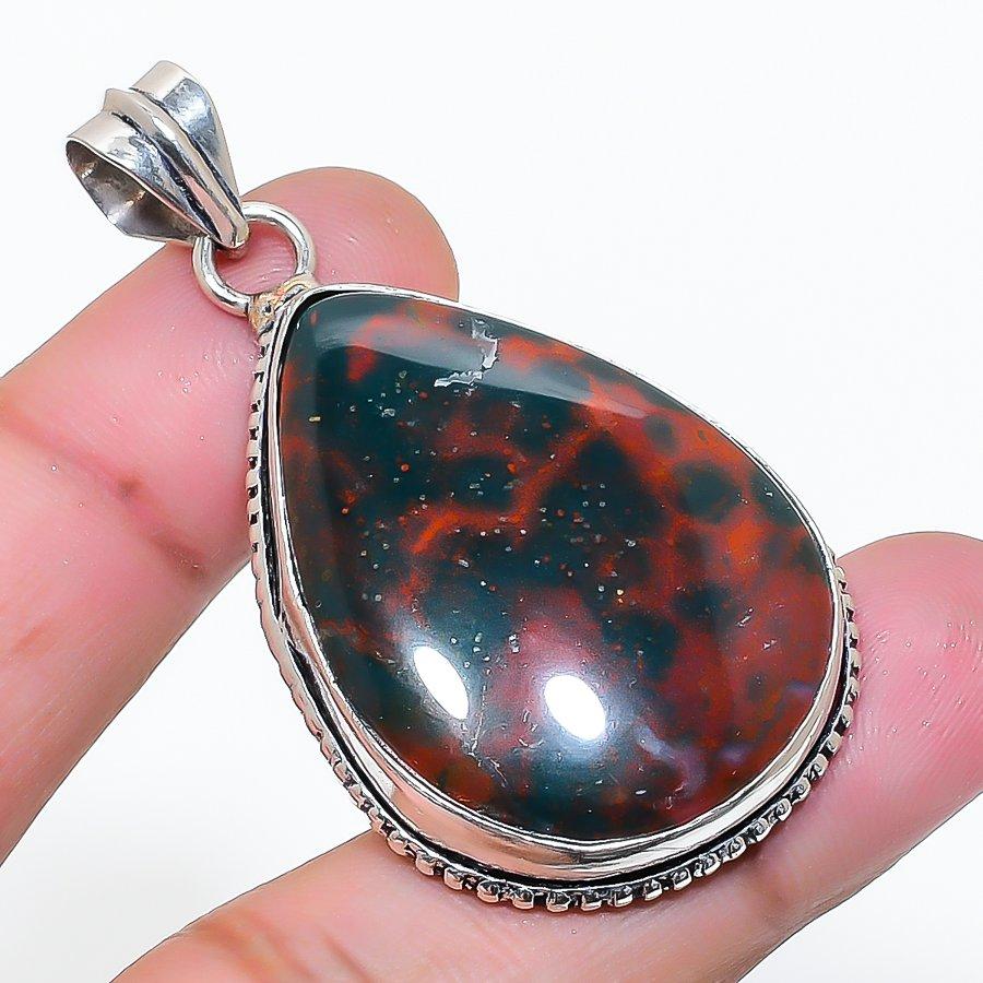 Natural Bloodstone Gemstone Handmade 925 Sterling Silver Pendant 2.01  AP-14906