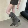 ALILOVERS European and American style temperament pointed pile boots women's autumn new sleeve thick heel knight boots