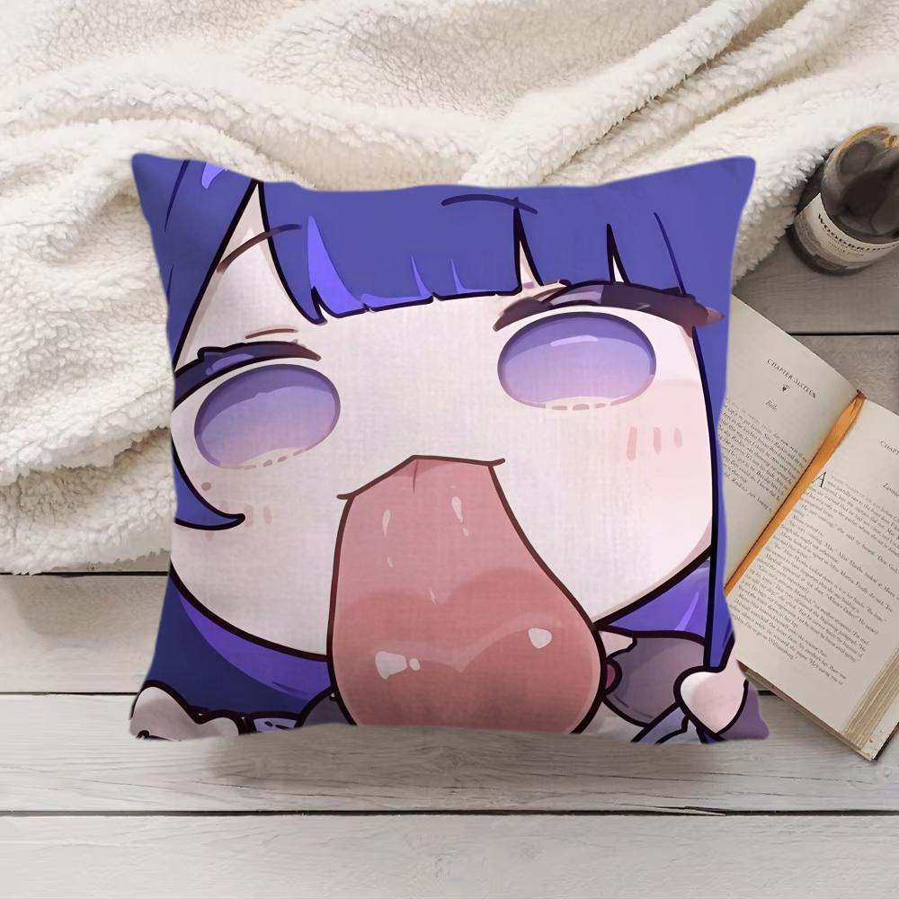 Raiden Shogun Cute Genshin Cushion Cover Silky Short Plush Invisible Zipper Dustproof Sofa Pillow Case For Home Decor