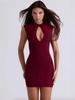 2025 New European & American Women's Sleeveless Hollow-out Bandage Dress - Solid Color, Sexy, Round Neck, Short Party Skirt