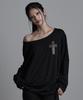 Aejeuyua Cross Line Off-Shoulder T-Shirt Black