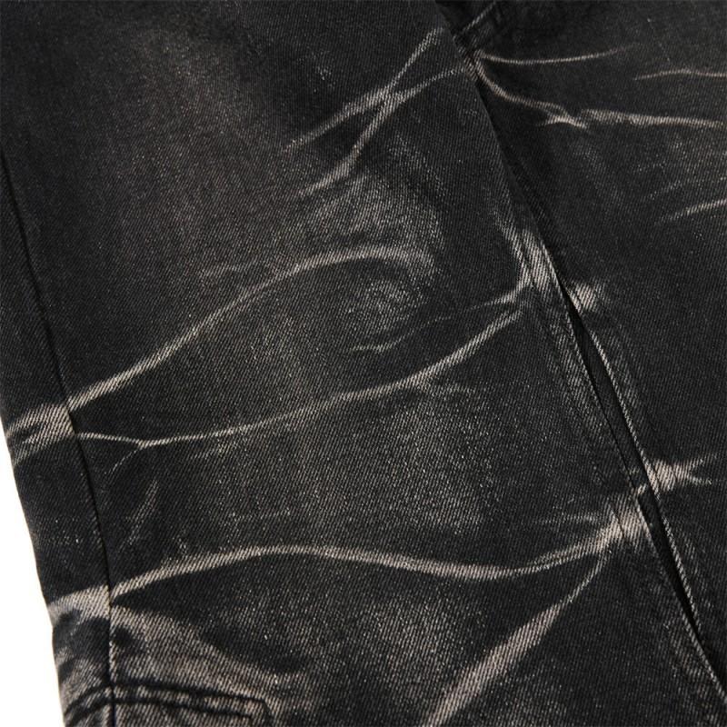 Mens Flared Denim Pants Punk Style Washed Distressed Jeans Button Fly Casual Trousers