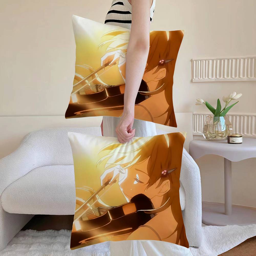 

Y-Your Lie in April Kaori Miyazono Pillow Case Anti-dustmite Pillowcase Invisible zipper silky Sofa cushion cover 12x12Inch