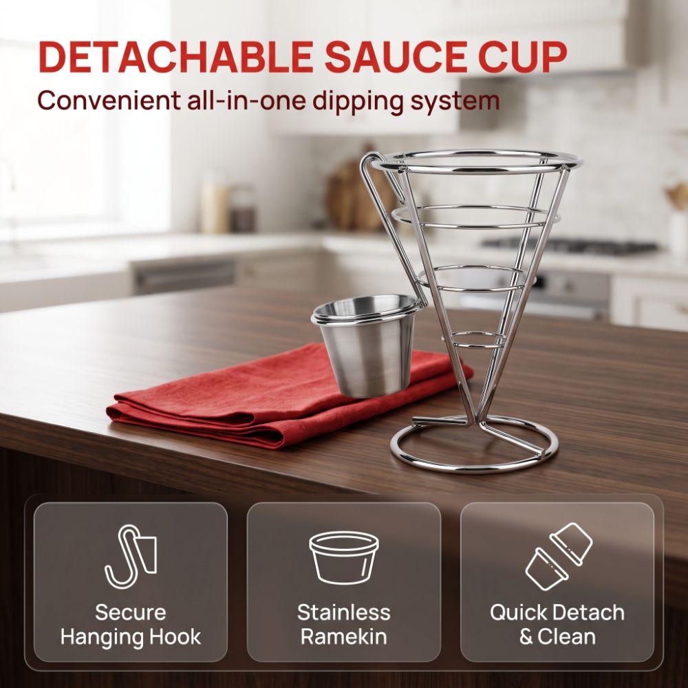Sliver French Fry Cone Holder with Sauce Cup Fries Baskets Fries Display Stand  Serving Snacks