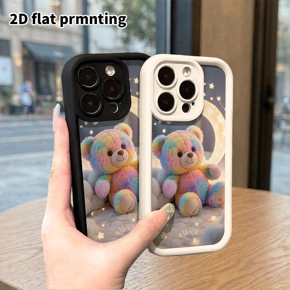 Phone Case: 2D Flat Design Suitable for iPhone 18 17 16 15 14 13 Pro Step Protection Case, Moon Lamp Bear, Christmas and Halloween Gift