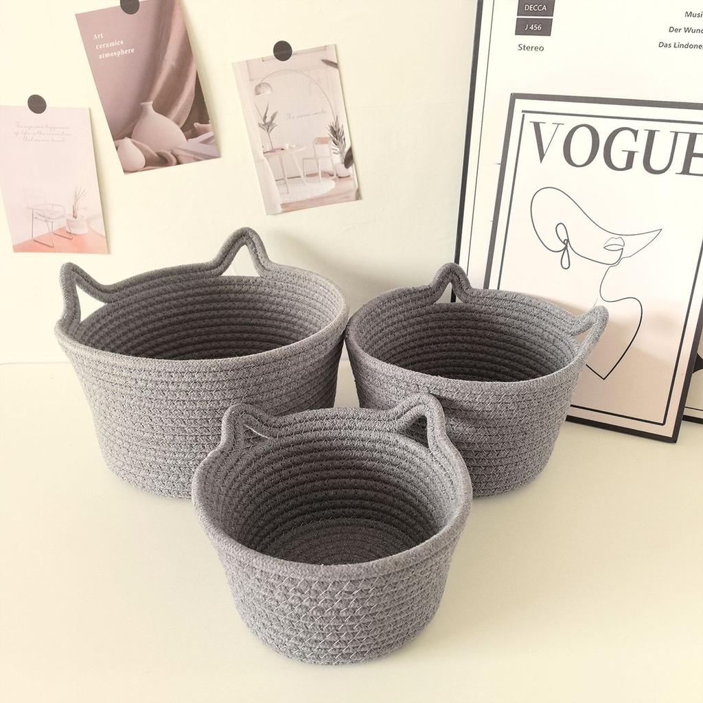 Cat Ears Desktop Storage Basket Handwoven Cartoon Storage Basket Living Room Key Cotton Rope Storage Basket Storage Basket